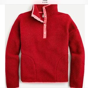 J.Crew red fleece pullover, size large NEW